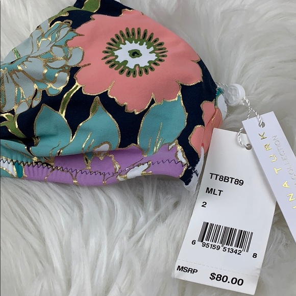 NWT Trina Turk royal botanical floral bikini TOP - Picture 4 of 10